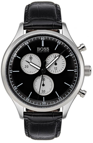 Hugo Boss Companion Black Dial Black Leather Strap Watch for Men - 1513543 Authentic Buy Shop Now