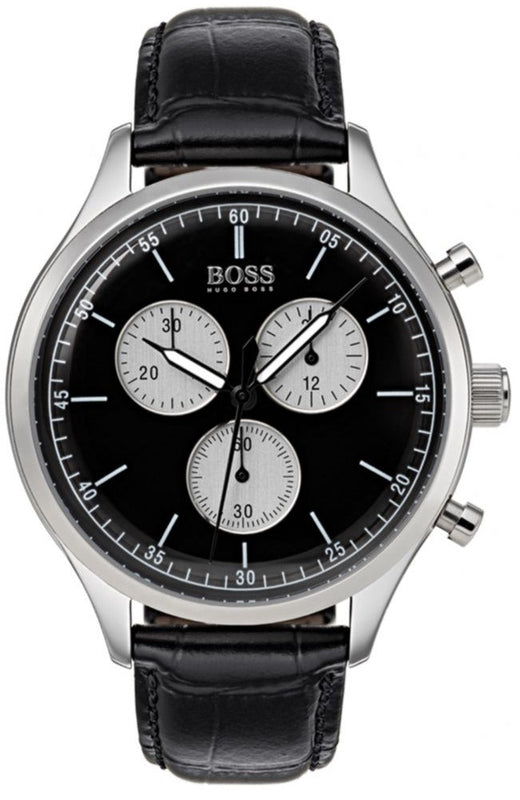 Hugo Boss Companion Black Dial Black Leather Strap Watch for Men - 1513543 Authentic Buy Shop Now