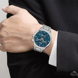 Hugo Boss Trace Chronograph Quartz Blue Dial Silver Steel Strap Watch For Men - 1514007 Authentic Buy Shop Now