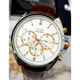 Hugo Boss Driver Chronograph Silver Dial Brown Leather Strap Watch For Men - 1512881 Authentic Buy Shop Now