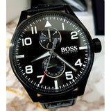 Hugo Boss Aeroliner Black Dial Black Leather Strap Watch For Men - 1513083 Authentic Buy Shop Now
