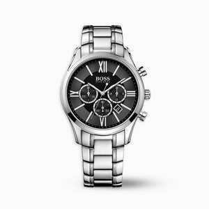 Hugo Boss Ambassador Chronograph Black Dial Silver Steel Strap Watch For Men - HB1513196 Authentic Buy Shop Now
