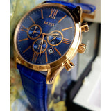Hugo Boss Ambassador Chronograph Blue Dial Blue Leather Strap Watch For Men - HB1513320 Authentic Buy Shop Now