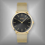 Hugo Boss Horizon Quartz Black Dial Gold Mesh Bracelet Watch For Men - 1513735 Authentic Buy Shop Now