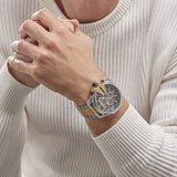 Diesel Mega Chief Chronograph Black Dial Two Tone Steel Strap Watch For Men - DZ4581 Authentic Buy Shop Now