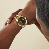 Guess Atlas Chronograph Black Dial Gold Steel Strap Watch for Men - W0668G8 Authentic Buy Shop Now