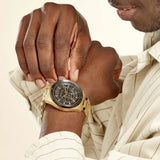 Michael Kors Brecken Chronograph Black Dial Gold Steel Strap Watch For Men - MK8848 Authentic Buy Shop Now