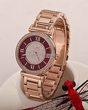 Michael Kors Caitlin Red Dial Rose Gold Stainless Steel Strap Watch for Women - MK3377 Authentic Buy Shop Now