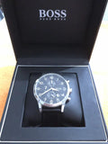 Hugo Boss Aeroliner Chronograph Black Dial Black Leather Strap Watch For Men - 1512448 Authentic Buy Shop Now