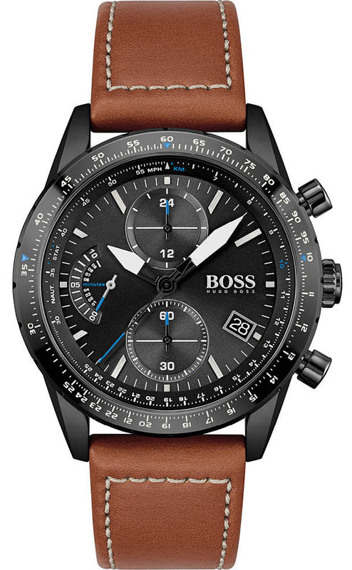 Hugo Boss Pilot Black Dial Brown Leather Strap Watch for Men - 1513851 Authentic Buy Shop Now