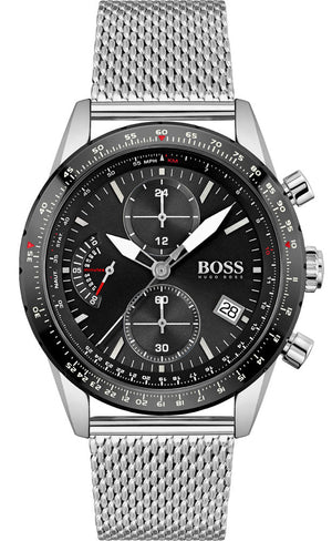 Hugo Boss Pilot Edition Black Dial Silver Mesh Bracelet Watch for Men - 1513886 Authentic Buy Shop Now