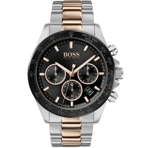 Hugo Boss Here Chronograph Black Dial Two Tone Steel Strap Watch for Men - 1513757 Authentic Buy Shop Now
