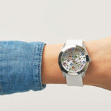 Guess Wanderlust Crystals Silver Dial White Rubber Strap Watch for Women - W1059L1 Authentic Buy Shop Now