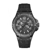 Guess Rigor Analog Black Dial Black Leather Strap Watch For Men - W0040G1 Authentic Buy Shop Now