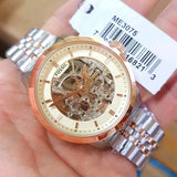 Fossil Townsman Automatic Skeleton White Dial Two Tone Steel Strap Watch for Men - ME3075 Authentic Buy Shop Now