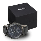 Hugo Boss Blackout Chronograph Black Dial Black Leather Strap Watch For Men - HB1512567 Authentic Buy Shop Now