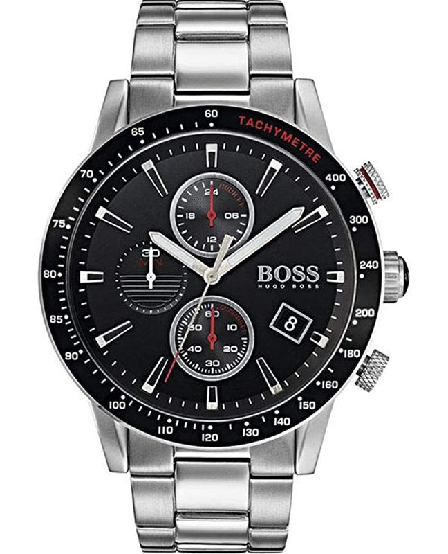 Hugo Boss Rafale Chronograph Black Dial Silver Steel Strap Watch for Men - 1513509 Authentic Buy Shop Now