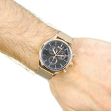 Hugo Boss Companion Chronograph Black Dial Rose Gold Steel Strap Watch For Men - 1513548 Authentic Buy Shop Now