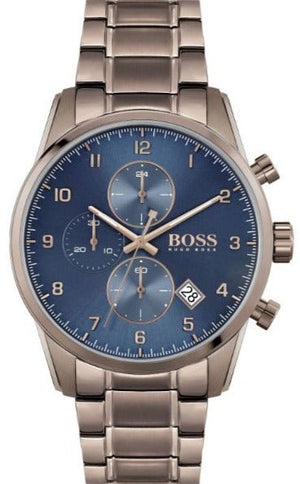 Hugo Boss Skymaster Blue Dial Brown Steel Strap Watch for Men - 1513788 Authentic Buy Shop Now