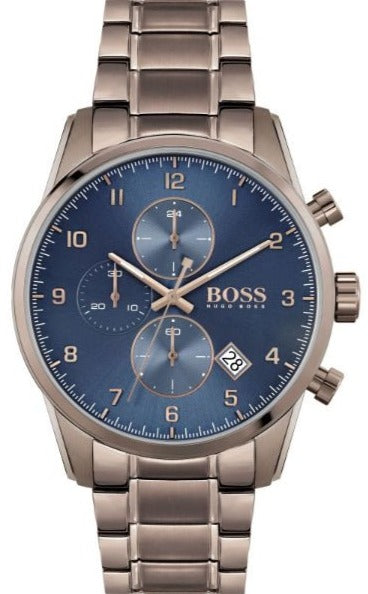Hugo Boss Skymaster Blue Dial Brown Steel Strap Watch for Men - 1513788 Authentic Buy Shop Now