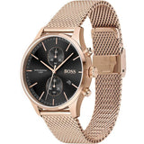 Hugo Boss Associate Black Dial Rose Gold Mesh Bracelet Watch for Men - 1513806 Authentic Buy Shop Now