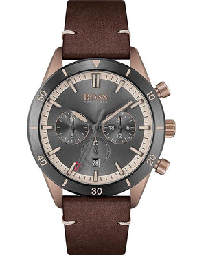 Hugo Boss Santiago Chronograph Grey Dial Brown Leather Strap Watch for Men - 1513861 Authentic Buy Shop Now