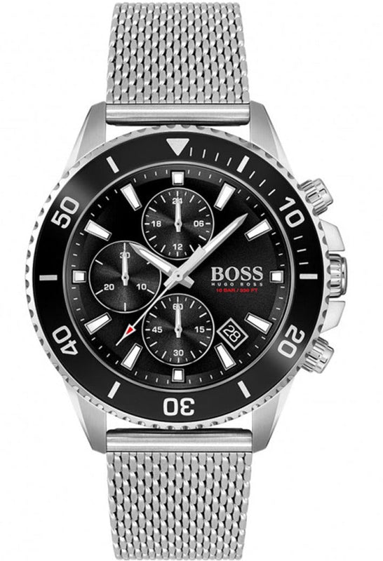 Hugo Boss Ocean Edition Black Dial Silver Mesh Bracelet Watch for Men - 1513701 Authentic Buy Shop Now