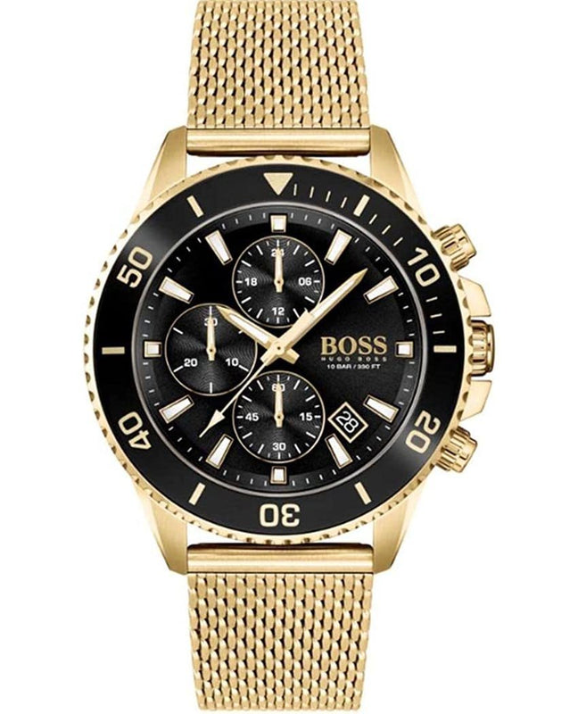 Hugo Boss Admiral Chronograph Black Dial Gold Mesh Bracelet Watch for Men - 1513906 Authentic Buy Shop Now