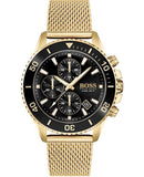 Hugo Boss Admiral Chronograph Black Dial Gold Mesh Bracelet Watch for Men - 1513906 Authentic Buy Shop Now