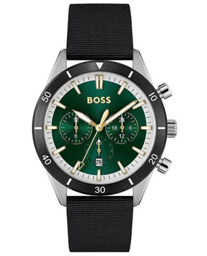 Hugo Boss Santiago Green Dial Black Nylon Strap Watch for Men - 1513936 Authentic Buy Shop Now