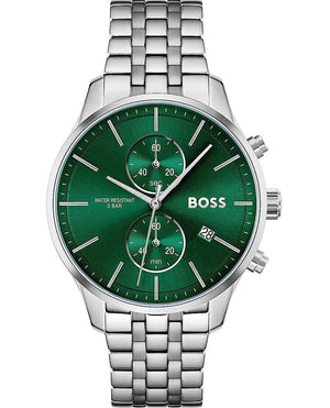 Hugo Boss Associate Green Dial Silver Steel Strap Watch for Men - 1513975 Authentic Buy Shop Now