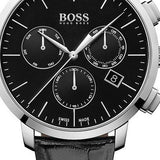 Hugo Boss Chronograph Black Dial Black Leather Strap Watch For Men - 1513266 Authentic Buy Shop Now