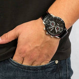 Hugo Boss Rafale Chronograph Grey Dial Black Leather Strap Watch For Men - HB1513445 Authentic Buy Shop Now
