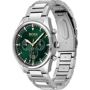 Hugo Boss Pioneer Green Dial Silver Steel Strap Watch for Men - 1513868 Authentic Buy Shop Now
