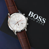 Hugo Boss Jet Chronograph Quartz Silver Dial Brown Leather Strap Watch For Men - HB1513280 Authentic Buy Shop Now