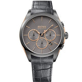 Hugo Boss Onyx Chronograph Grey Dial Black Leather Strap Watch For Men - HB1513366 Authentic Buy Shop Now
