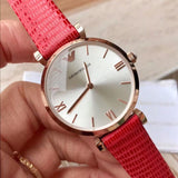 Emporio Armani Gianni T Bar Silver Dial Red Leather Strap Watch For Women - AR1876 Authentic Buy Shop Now
