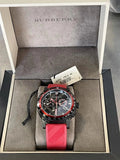 Burberry The City Chronograph Black Dial Red Rubber Strap Watch For Men - BU9805 Authentic Buy Shop Now