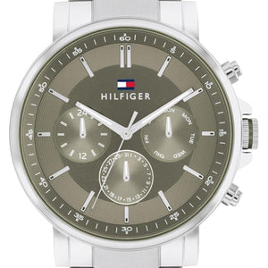 Tommy Hilfiger Tyson Chronograph Green Dial Silver Steel Strap Watch For Men - 1710587 Authentic Buy Shop Now