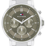 Tommy Hilfiger Tyson Chronograph Green Dial Silver Steel Strap Watch For Men - 1710587 Authentic Buy Shop Now