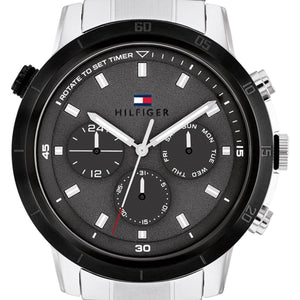 Tommy Hilfiger Troy Chronograph Grey Dial Silver Steel Strap Watch For Men - 1792106 Authentic Buy Shop Now