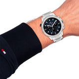 Tommy Hilfiger Troy Chronograph Blue Dial Silver Steel Strap Watch For Men - 1792104 Authentic Buy Shop Now