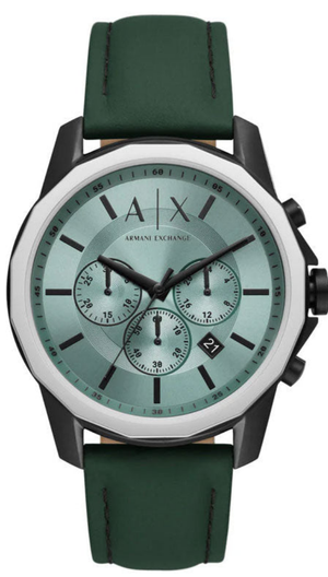 Armani Exchange Banks Chronograph Green Dial Green Leather Strap Watch For Men - AX1725 Authentic Buy Shop Now
