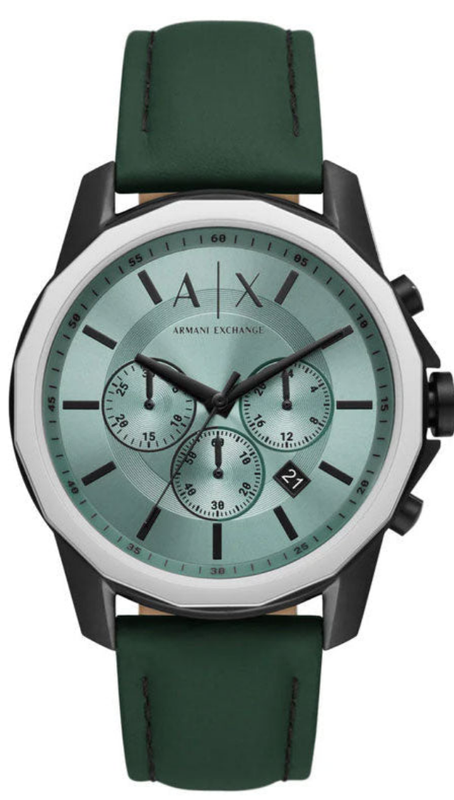 Armani Exchange Banks Chronograph Green Dial Green Leather Strap Watch For Men - AX1725 Authentic Buy Shop Now