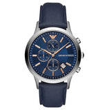 Emporio Armani Renato Chronograph Blue Dial Black Leather Strap Watch For Men - AR11216 Authentic Buy Shop Now