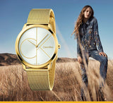 Calvin Klein Minimal Silver Dial Gold Mesh Bracelet Watch for Women - K3M22526 Authentic Buy Shop Now