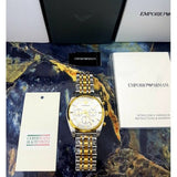 Emporio Armani Classic Chronograph White Dial Two Tone Steel Strap Watch For Men - AR0396 Authentic Buy Shop Now