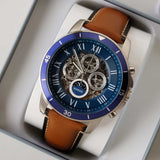 Fossil Grant Sport Automatic Skeleton Blue Dial Brown Leather Strap Watch for Men - ME3140 Authentic Buy Shop Now