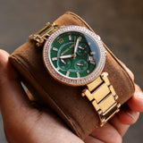 Michael Kors Parker Chronograph Green Dial Gold Steel Strap Watch for Women - MK6263