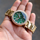 Michael Kors Parker Chronograph Green Dial Gold Steel Strap Watch for Women - MK6263 Authentic Buy Shop Now